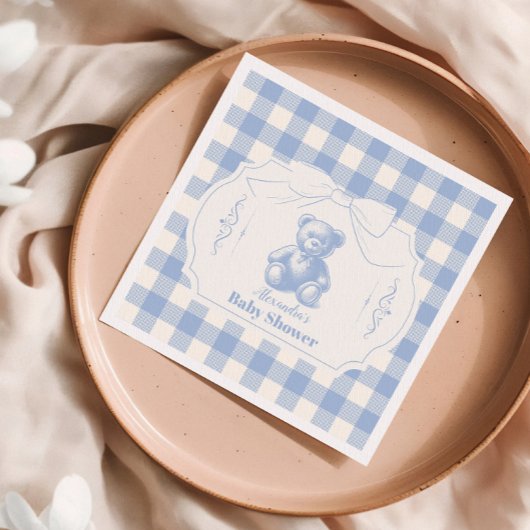 Bow Gingham French Teddy Bear Baby shower Servet