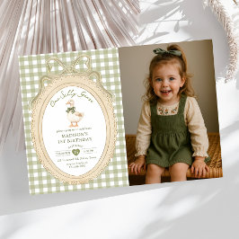 Bow Gingham One Silly Goose 1st Birthday Photo Kaart
