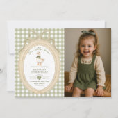 Bow Gingham One Silly Goose 1st Birthday Photo Kaart (Voorkant)
