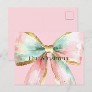 Bow Gold Blush Pink Mint Warm Wishes Briefkaart