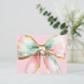 Bow Gold Blush Pink Mint Warm Wishes Briefkaart (Staand voorkant)