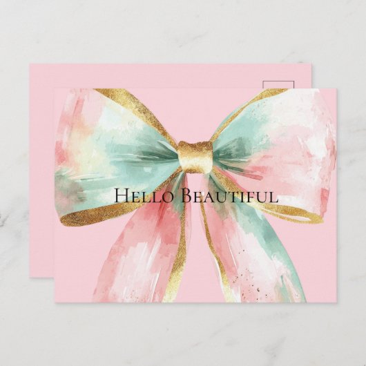 Bow Gold Blush Pink Mint Warm Wishes Briefkaart (Voorkant / Achterkant)