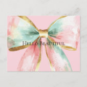 Bow Gold Blush Pink Mint Warm Wishes Briefkaart (Voorkant)