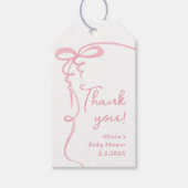 Bow golvende lijst roze minimaal meisje dank u cadeaulabel (Voorkant)