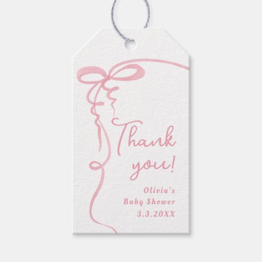 Bow golvende lijst roze minimaal meisje dank u cadeaulabel (Voorkant)