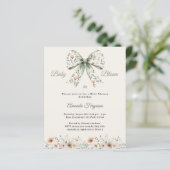 Bow green floral bloom Baby Shower invitation (Staand voorkant)