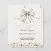 Bow green floral bloom Baby Shower invitation (Voorkant)