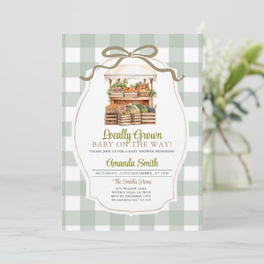 Bow Green Sage Lokaal geteeld Market Baby shower Kaart (Staand voorkant)