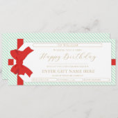 Bow Green Stripe Happy Birthday Gift Voucher Kaart (Voorkant / Achterkant)