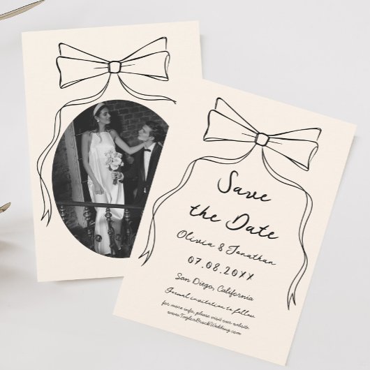Bow Hand Drawn Wedding Sla de datum op Foto Kaart