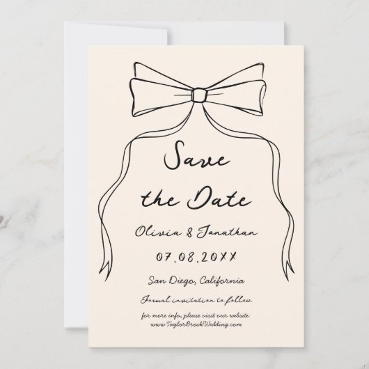 Bow Hand Drawn Wedding Sla de datum op Foto Kaart (Voorkant)