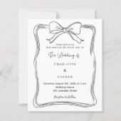 Bow hand getrokken zwart wit bruiloft uitnodiging (Voorkant)