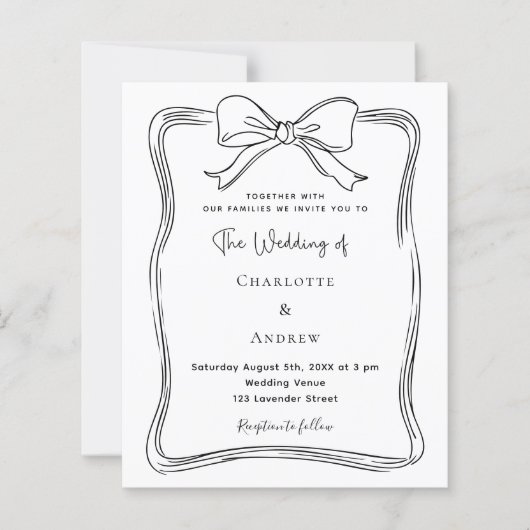 Bow hand getrokken zwart wit bruiloft uitnodiging (Voorkant)