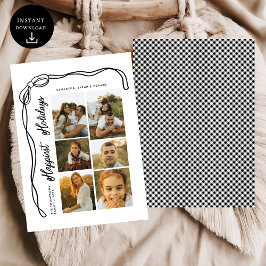 Bow Happiest Holidays Family 6 Photos Plaid Feestdagenkaart