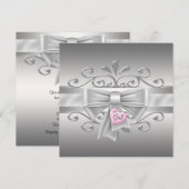 Bow Hart Charm Roze Zilveren Baby Meisje Douche Kaart (Voorkant / Achterkant)