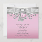 Bow Hart Charm Roze Zilveren Baby Meisje Douche Kaart (Achterkant)