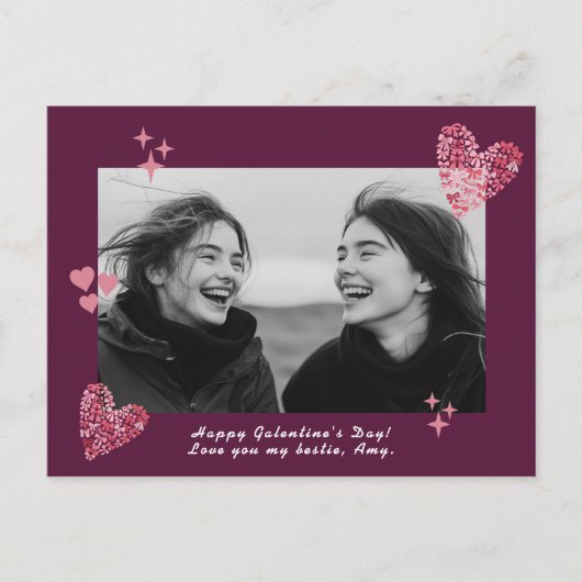 Bow Hearts Galentine's Day Custom Foto & Tekst Briefkaart (Voorkant)