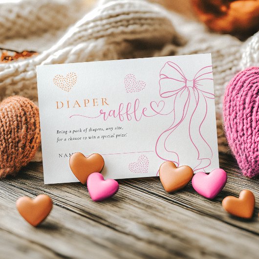 Bow Hearts Sprinkle Diaper Raffle Card Informatiekaartje