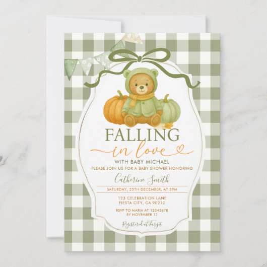 Bow Herfst in liefde Beer Pompoen Baby shower Ging Kaart (Voorkant)