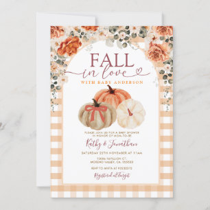 Bow Herfst in Liefde Sinaasappel gingham Baby show Kaart