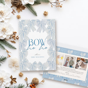 Bow Ho Blauwe Bogen 3 Foto Kerstmis Feestdagenkaart