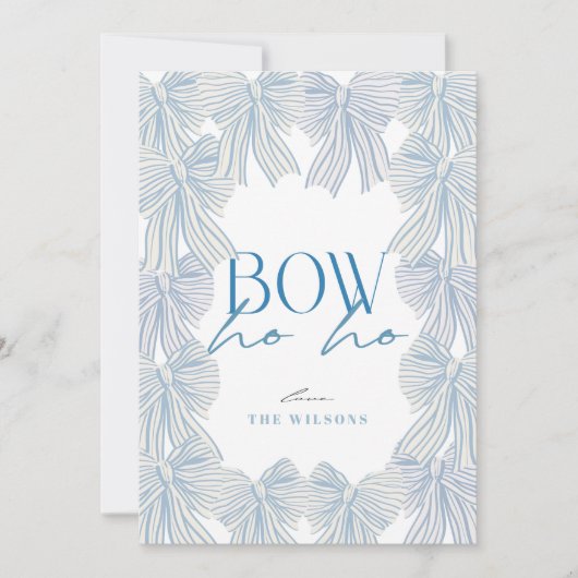 Bow Ho Ho Blauwe Strikken Foto Kerstmis Feestdagenkaart (Voorkant)
