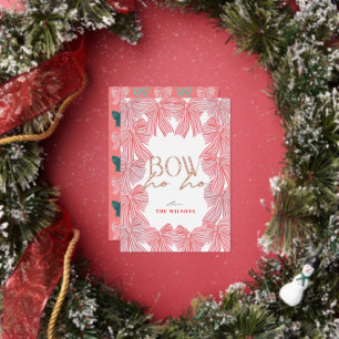 Bow Ho Rode & Roze Bogen Kerstmis Folie Feestdagenkaart