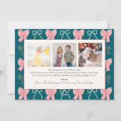 Bow Ho Rood & Groen Bogen 3 Foto Kerstmis Feestdagenkaart (Achterkant)