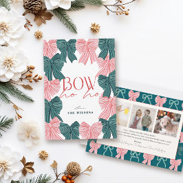 Bow Ho Rood & Groen Bogen 3 Foto Kerstmis Feestdagenkaart