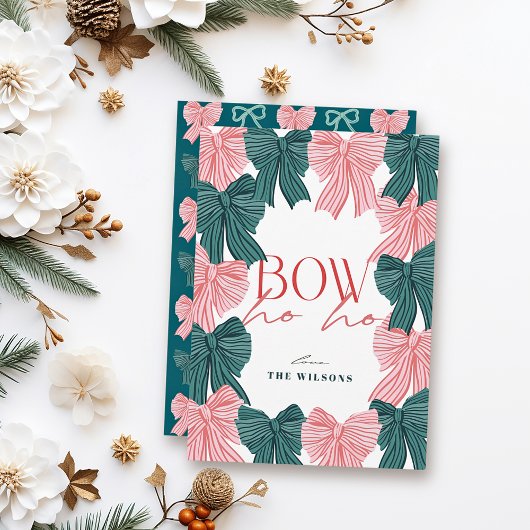 Bow Ho Rood & Groene Bogen Kerst Feestdagenkaart