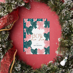 Bow Ho Rood & Groene Bogen Kerst Folie Feestdagenkaart