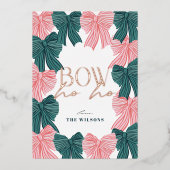 Bow Ho Rood & Groene Bogen Kerst Folie Feestdagenkaart (Voorkant)