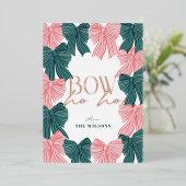 Bow Ho Rood & Groene Bogen Kerst Folie Feestdagenkaart (Staand Voorkant)