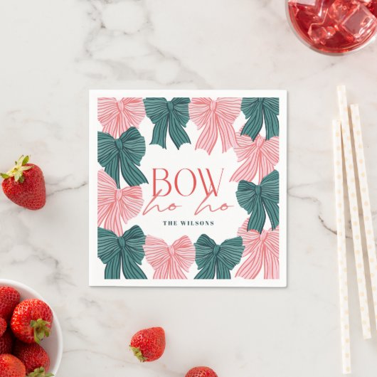 Bow Ho Rood & Groene Bogen Kerst Servet (Insitu)