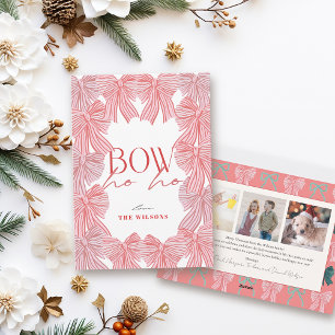 Bow Ho Rood & Roze Bogen 3 Foto Kerstmis Feestdagenkaart