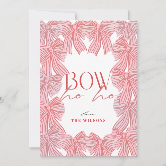 Bow Ho Rood & Roze Bogen 3 Foto Kerstmis Feestdagenkaart (Voorkant)