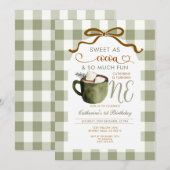 Bow Hot Cocoa 1e verjaardag Sage Green Gingham Kaart (Voorkant / Achterkant)
