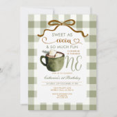 Bow Hot Cocoa 1st birthday Sage Green Gingham Kaart (Voorkant)