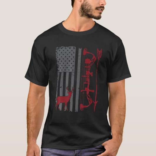 Bow Hunter American Flag Buckwear Buck Silhouette T-shirt (Voorkant)