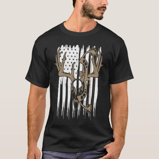Bow Hunting Deer American Flag Archery Hunter Men  T-shirt (Voorkant)