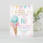 Bow Ice Cream Two Scoops Twin Girls Verjaardagsfee Kaart (Staand voorkant)