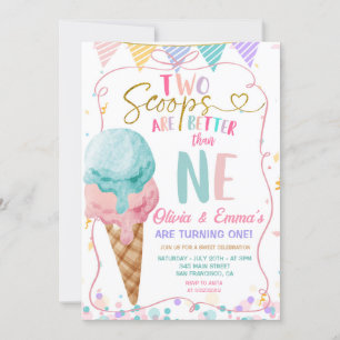 Bow Ice Cream Two Scoops Twin Girls Verjaardagsfee Kaart