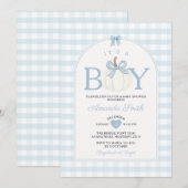 Bow It's A Boy Pumpkin Baby Shower Blue Gingham Kaart (Voorkant / Achterkant)