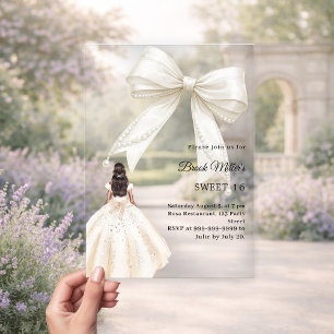 Bow ivoor jurk crèmekleurige luxe Sweet 16 Acryl Uitnodigingen