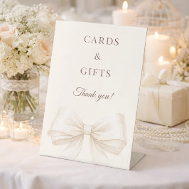 Bow ivory cards gifts sign reclamebord met voetstuk