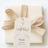 Bow ivory pearls Baptism DIY Cadeaulabel