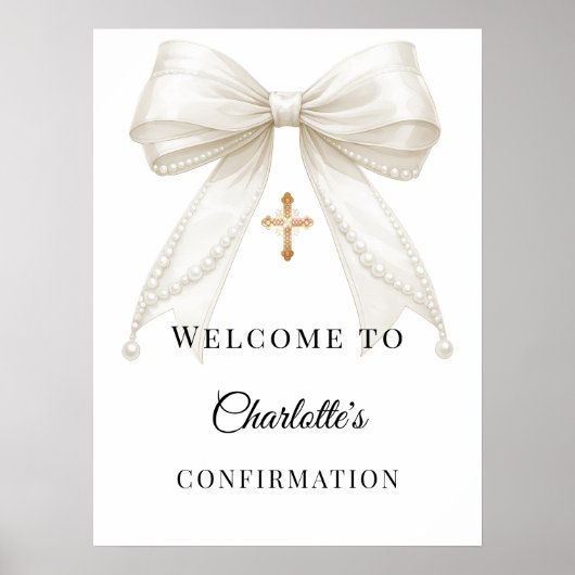 Bow ivory pearls Confirmation welcome Poster (Voorkant)