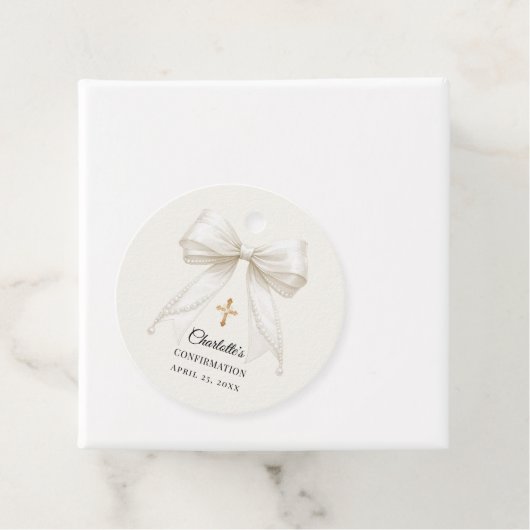 Bow ivory pearls elegant Confirmation DIY Bedankjes Labels (In situ)
