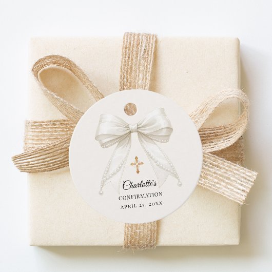 Bow ivory pearls elegant Confirmation DIY Bedankjes Labels