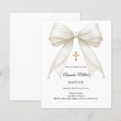 Bow Ivory Pearls Girl Elegant Baptism invitation (Voorkant / Achterkant)